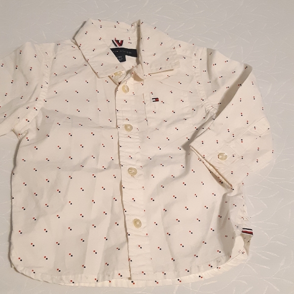 Boys Tommy Hilfiger Dress Shirt, L- Sleeve Colors White Red And Blue Size 6-9M - Picture 5 of 10
